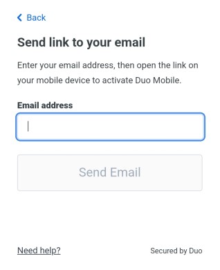 Prompt screen to add email address